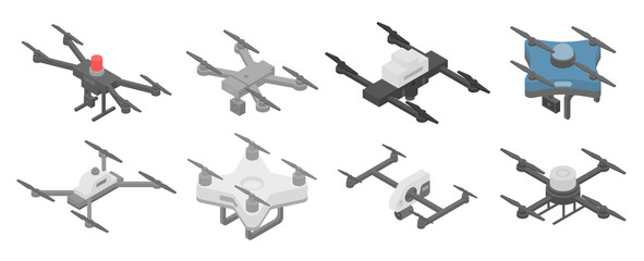 Poster - Police drone icons set. Isometric set of police drone vector icons for web design isolated on white background