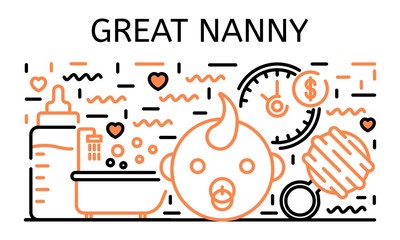 Sticker - Great nanny banner. Outline illustration of great nanny vector banner for web design