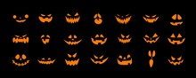 Set Of Halloween Scary Pumpkins Cut. Spooky Creepy Pumpkins Cut