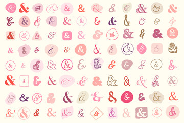 Set of ampersands. Vector illustration icons in different vintage styles isolated for graphic and web design, wedding invitations, save the date card, stationary, marketing, decoration element.  