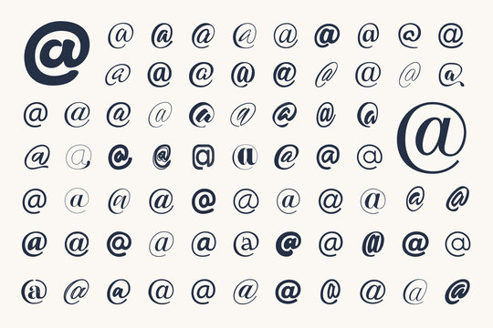 Set of email symbol monkey or at. Vector illustration icons in different styles isolated for graphic and web design.  