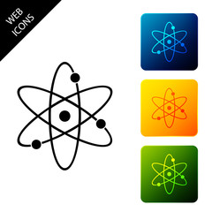 Atom icon isolated on white background. Symbol of science, education, nuclear physics, scientific research. Electrons and protonssign. Set icons colorful square buttons. Vector Illustration