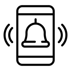Poster - Bell on smartphone screen icon. Outline bell on smartphone screen vector icon for web design isolated on white background