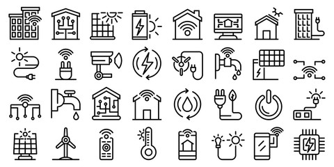 Poster - Autonomous house icons set. Outline set of autonomous house vector icons for web design isolated on white background