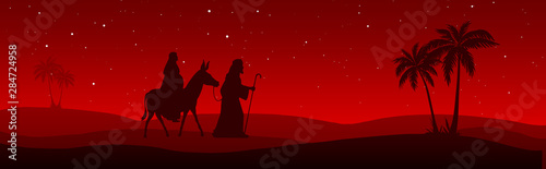 Fotografía Joseph and Mary journey on red background