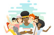Friendship concept background with group of young friends having fun together , vector , illustration