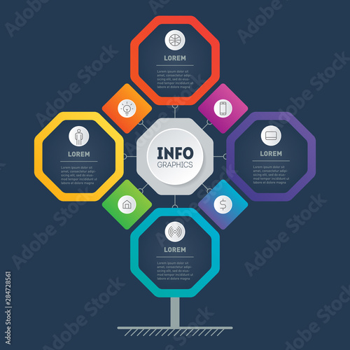 Business Presentation With 8 Or 4 Options Template Of Development Tree Chart Or Diagram Info Graphic Of Technology Or Education Process With 8 Points Infographics Consisting Of Octagons Stock Vector Adobe Stock