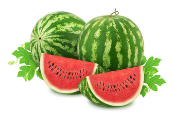 Sticker - Composition with ripe watermelons and leaves isolated on white background. As design elements.