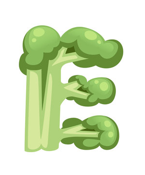 Vegetable letter E spinach style cartoon vegetable design flat vector illustration isolated on white background