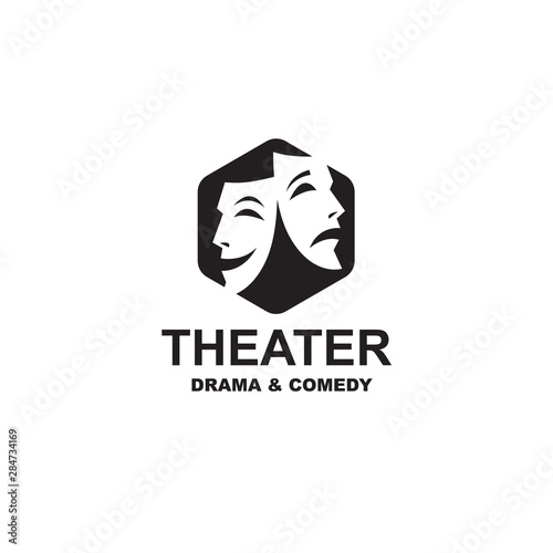 Fotomural icon of comedy and tragedy theatrical masks isolated on white background