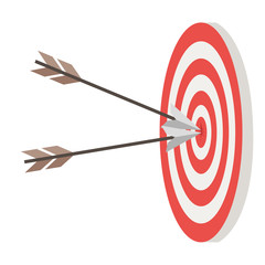 Target and two arrow in center circle flat vector illustration isolated on white background