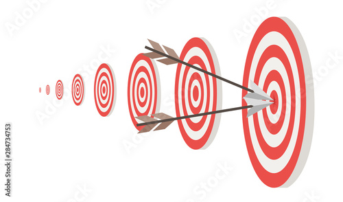 Fotomural Targets and two arrow in center circle flat vector illustration isolated on whit