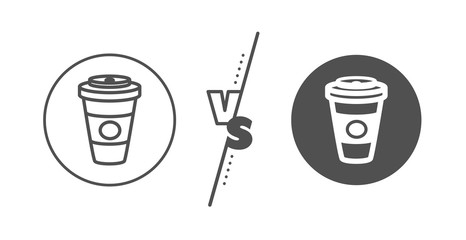 Hot drink sign. Versus concept. Takeaway Coffee or Tea line icon. Beverage symbol. Line vs classic takeaway Coffee icon. Vector