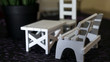 Miniature set of bench and table.Gardening concept.