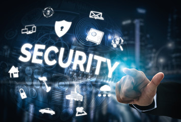 Poster - cyber security and digital data protection concept. icon graphic interface showing secure firewall t