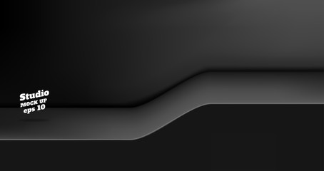 Aufkleber - Vector Empty glossy black studio table with slope step room background ,product display with copy space for display of content design.Banner for advertise product on website.