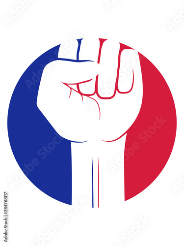Fotomural blau rot sticker kreis revolution symbol faust hand strecken oben luft halten ze