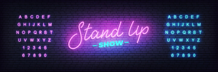 Wall Mural - Stand up show neon. Lettering neon glowing sign for Stand up comedy show