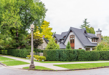 Houses in suburb at Summer in the north America. Luxury houses with nice landscape.