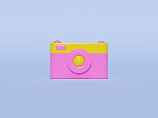 Poster - minimal yellow and pink colored camera. photography concept. 3d rendering