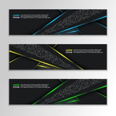 Wall Mural - Black Background Banner with Glowing neon template, modern design
