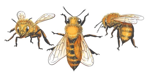 Wall Mural - honeybee vintage set