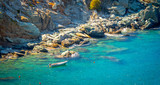 Fototapeta Do pokoju - Beautiful view of the turquoise colored mediterranean ocean at the island Crete.