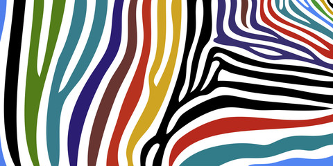 Wall Mural - Print zebra pattern texture tiger stripe white red blue green yellow black jungle safari print multicolor