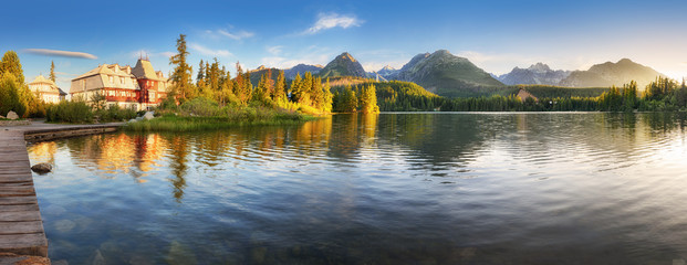 Poster - Slovakia mountain Tatras - Strbse pleso lake at sunrise