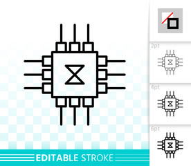 Microchip circuit simple black line vector icon