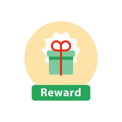 Wall Mural - Loyalty reward, surprising gift box, super present, win prize, flat icon