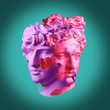 Modern conceptual art poster with ancient statue of bust of Antinous and Apollo. Collage of contemporary art.