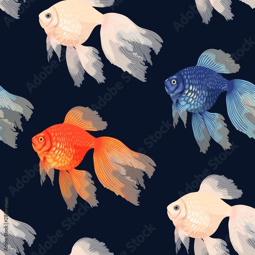Fotomural Vector seamless pattern with high detail goldfish