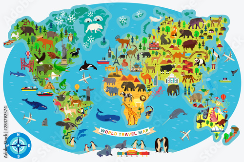 Dekoracja na wymiar  mapa-zwierzat-swiata-dla-dzieci-i-dzieci-wektor