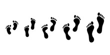 Footsteps Icon. Shoes Footsteps. Footprints Vector Different Footprint Set. Human Steps, Baby Child And Grown Man Footsteps, People Step Symbols.