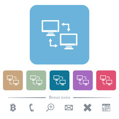 Sticker - Data syncronization flat icons on color rounded square backgrounds