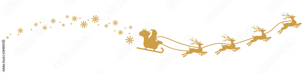 Santa Claus with sled and reindeers - obrazy, fototapety, plakaty 