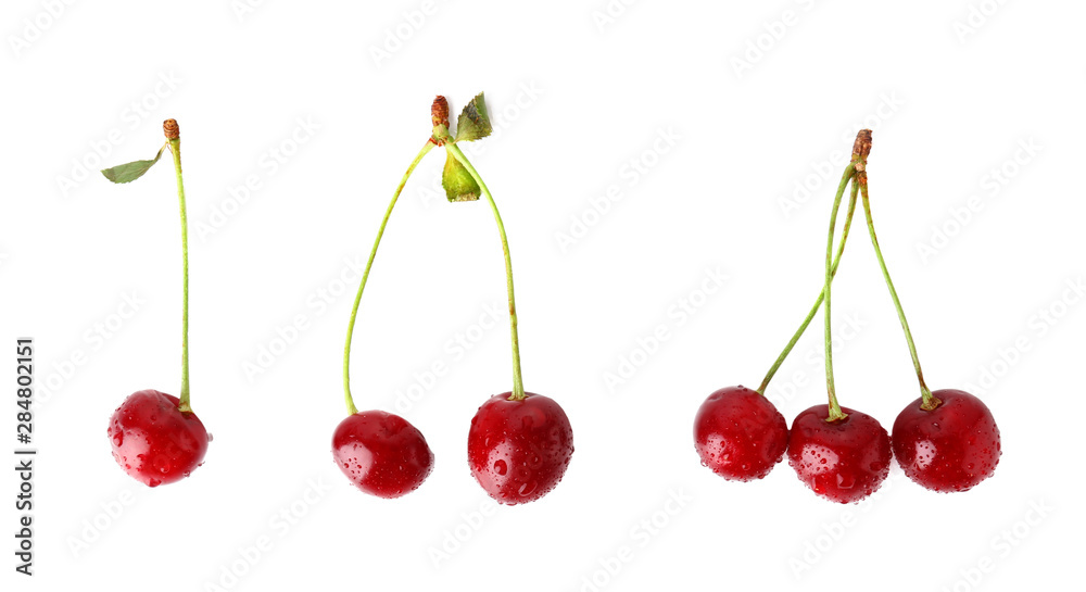 Ripe sweet cherry on white background