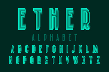 Leinwandbilder - Ether alphabet of green translucent letters. Urban 3d font. Isolated english alphabet.