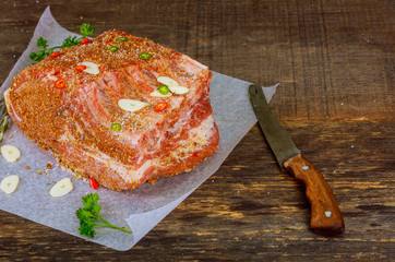 Wall Mural - Fresh pork steaks with salt and spice.