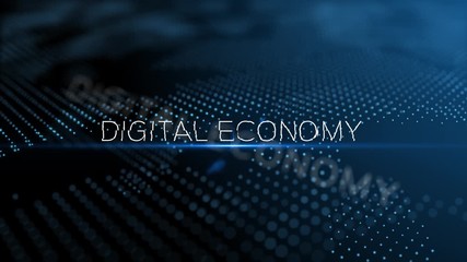 Poster - Digital economy modern intro text 3D animation with lens flare and depth of field focus blur