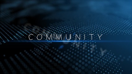 Poster - Community modern intro text 3D animation with lens flare and depth of field focus blur