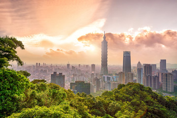 Wall Mural - Taipei city skyline landscape at sunset time
