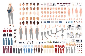 female secretary animation set or diy kit. bundle of woman's body parts, gestures, poses, formal clo