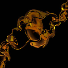  Splash of gold fluid. 3d illustration, 3d rendering.