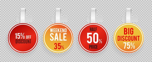 Sticker - Sale wobblers mockup. Special offer, discount vector banners template on transparent background. Wobbler discount advertising, tag plastic for retail illustration