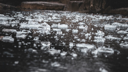 Frozen lake with ice