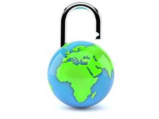 Wall Mural - World globe with padlock