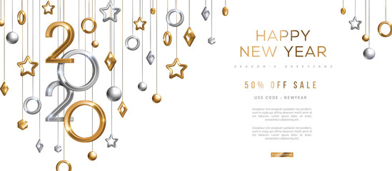 Wall Mural - Gold and silver New Year 2020