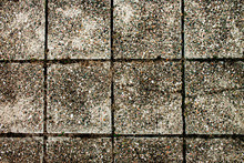 Old Abandoned, Groomed Road Tiles. Detail Of Sidewalk For Walking, Texture Background, Dark Tones